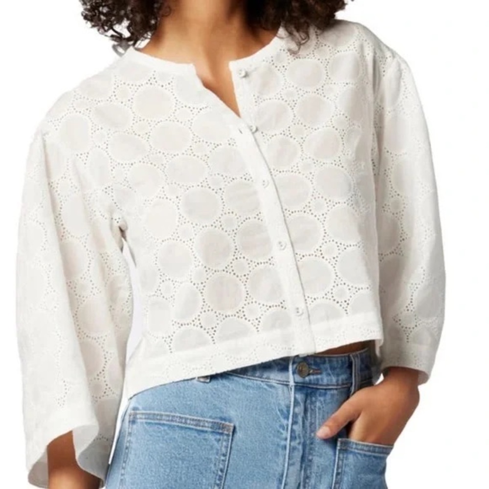 Joie Persephone White Eyelet Embroidered Cotton Women's Top Size M